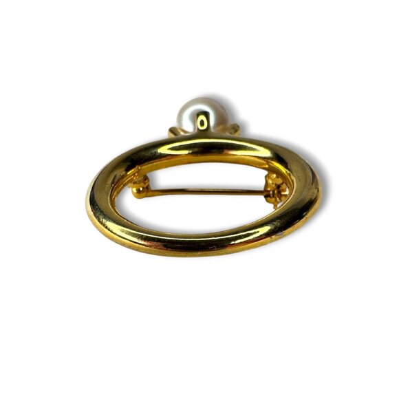 Anne Klein Gold Tone Faux Pearl Ring Brooch 1.76" x 1.23 - Picture 6 of 7